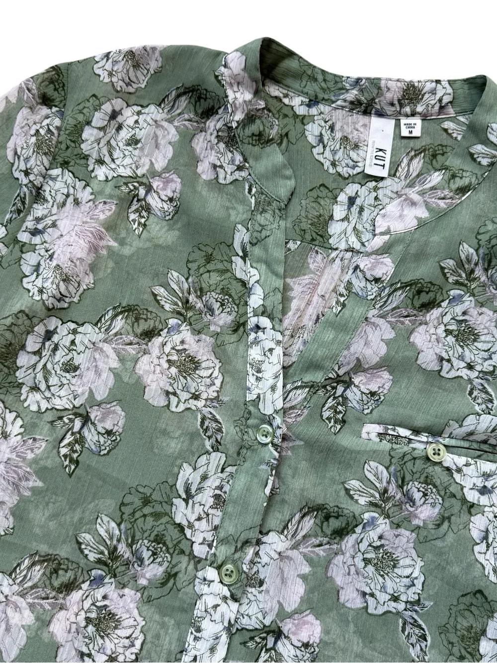 KUT From The Kloth Sage Green Floral Blouse Medium Cottagecore Boho Peasant Top - Picture 2 of 10
